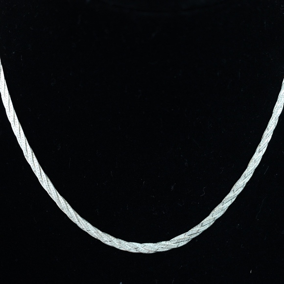 Sterling Silver 925 Flat Rope Chain Woven Necklace - Picture 1 of 8